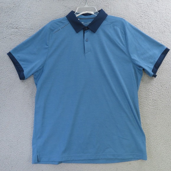 Under Armour Polo Shirt Mens XL Blue Solid Performance Golf Short Sleeve - Picture 1 of 8